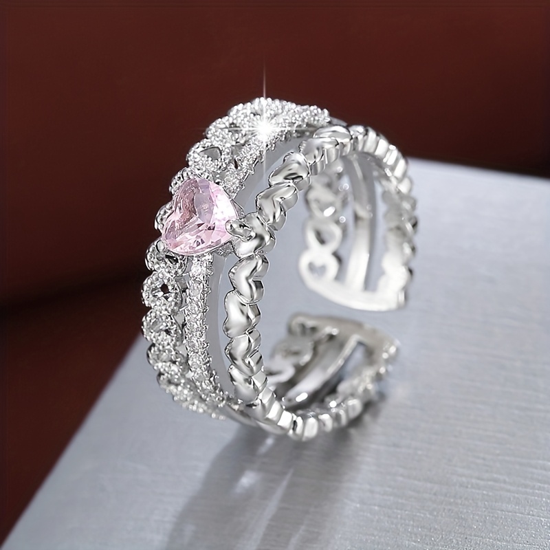 Boho Heart Open Ring CZ Golden Plated Adjustable Mother's Gift